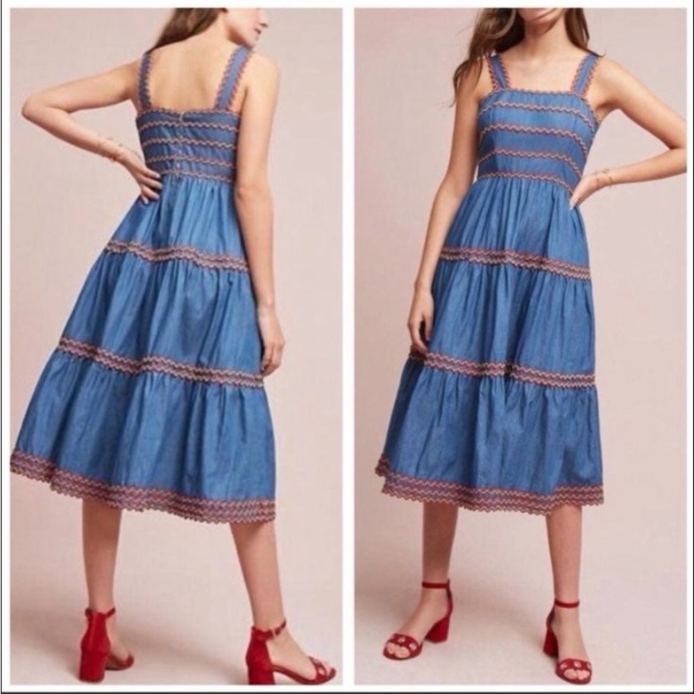 Anthropologie Eri + Ali Chambray Rainbow Trim 0 XS Gorgeous Dress